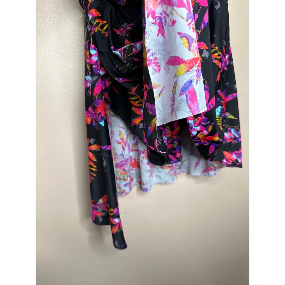 Women's Plus‎ Size One Piece Swimskirt Black Neon Multi Color Floral Size 2XL